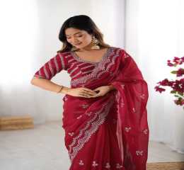 Indian Gemichu fabric saree